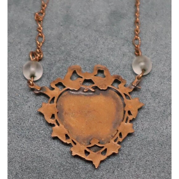 Pididdly Links Victorian Heart Necklace Copper Tone Glass Beads - Picture 4 of 5
